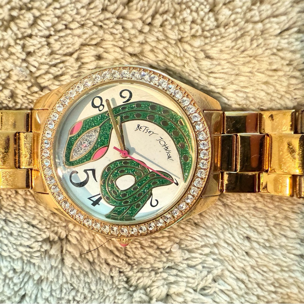 Betsey Johnson Gold and Green Reptile-Inspired Watch